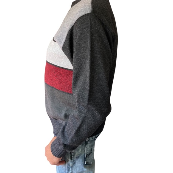 Bachrach Color block Knit Sweater Mens Sz Lg Grey Black Blue Red Wool Made Italy - Picture 3 of 9
